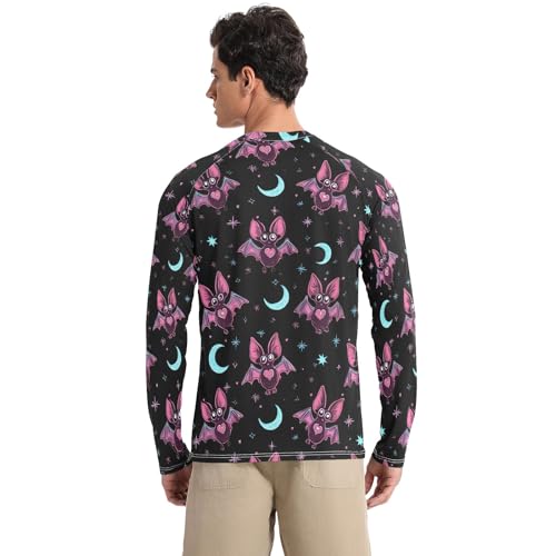 Bolaz Mens UV Protection Shirts Rash Guard Long Sleeve UPF 50+ Bat Moon Quick Dry S2