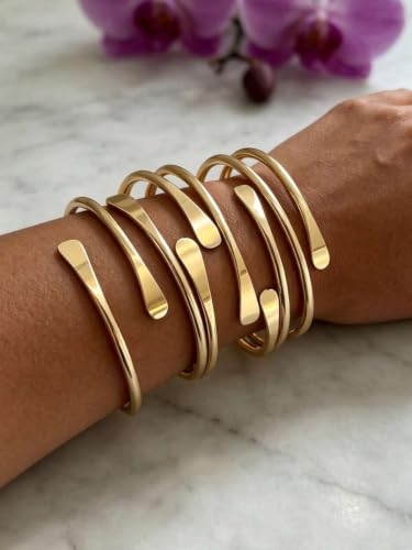 Image of IF ME Gold Bangle Bracelets for Women, Indian Bangles Stackable Set, Multi Layer Textured 18K Gold Plated Chunky Bracelets Boho Jewelrys Set