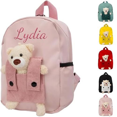 Generico Zainetto Asilo Personalizzato con Nome per Bambino & Bambina, Zaino Nido Bimbo & Bimba con Orsacchiotto Rimovibile per Scuola Materna, Sacca Asilo Personalizzata Bambini Leggero​ (Rosa)
