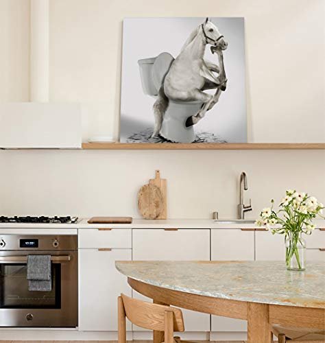 Custom Bed Usa Canvas Wall Art Animal Picture Prints, 12X12 Inch Oil Painting Artwork Wood Gallery And Framed For Bathroom Wall Decor, Horse Sitting On The Toilet Meditating #TOP5