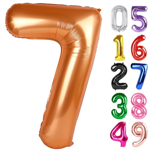 Image of Orange Number 7 Balloon 40 Inch, 7th Birthday Party Decorations, Giant 7 Foil Balloon for Party Supplies