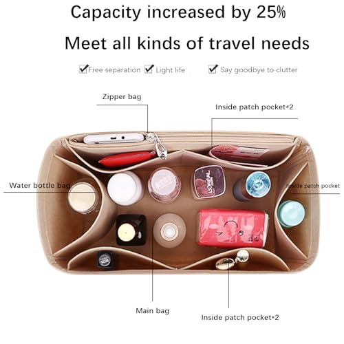 Lckaey Bolsa organizadora para Speedy 25 Bolsa protetora e inserção de bolsa de mão Y073Khaki-M