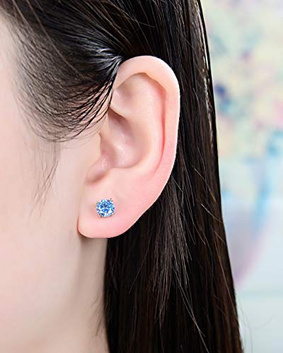 1 Pair Adabele Real 925 Sterling Silver December Birthstone Round Cut Stud Earrings 6Mm Cz Blue Zircon Stone Solitaire Studs Anniversary Birthday Gift Sse59 #TOP1