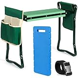 COSYLAND Garden Kneeler and Seat Foldable Soft Gardening Stool with Bonus EVA Kneeling Pad, 2 Pouches, Detachable Belt, Kneeler for Gardening Foldable Portable
