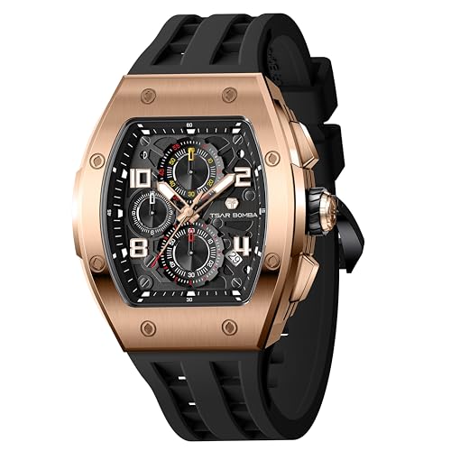 Image of Tsar Bomba Mens Watches Quartz Wristwatch for Men Waterproof 50M Analog Luxury Tonneau Chronograph Calendar Date Men's Dress Business Work Watch Gift for Men