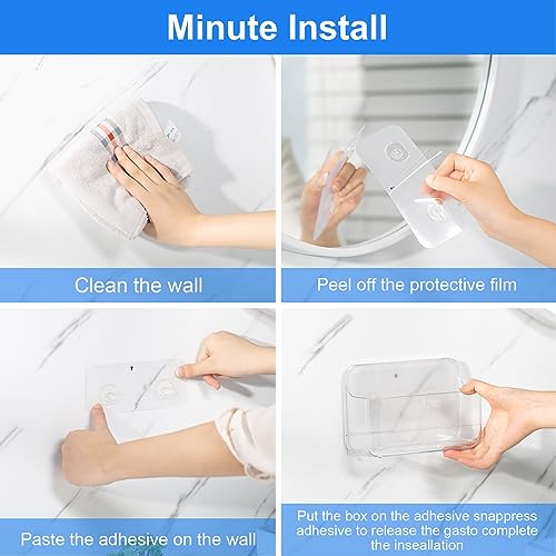 Diesisa 3pc Acrylic Wall Mount Organizer, Adhesive Clear Shower Caddies,Acrylic Soap Basket for Wall,No Drilling Hang Walls,with Self Adhesive Tape, for Bathroom, Kitchen, Living Room