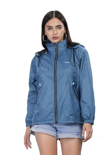Image of Dollar Women's Polyester Solid Windcheater Jacket With Zipper Pockets and Detachable Hood