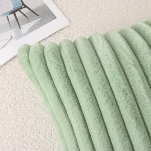 Pallene Faux Fur Plush Throw Pillow Covers 20x20 Set of 2, Luxury Soft Fluffy Striped Decorative Pillow Covers for Sofa, Couch, Living Room, Sage Green