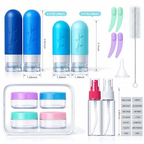Image of Travel Bottles for Toiletries,TSA Approved Silicone Travel Containers jar for Toiletries,Leak Proof Refillable Liqus Shampoo And Conditioner Travel Essentials toiletry
