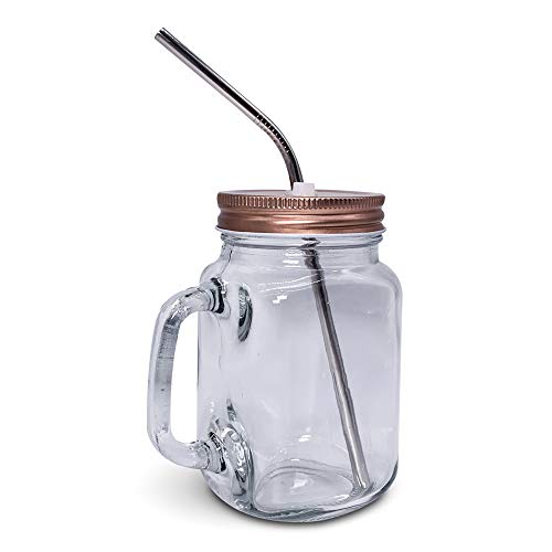 Home Suave 20 Oz Glass Mason Jars Mugs With Handle, Regular Mouth, Lids With 2 Reusable Stainless Steel Straw, Set Of 2 (Rose Gold) #TOP2