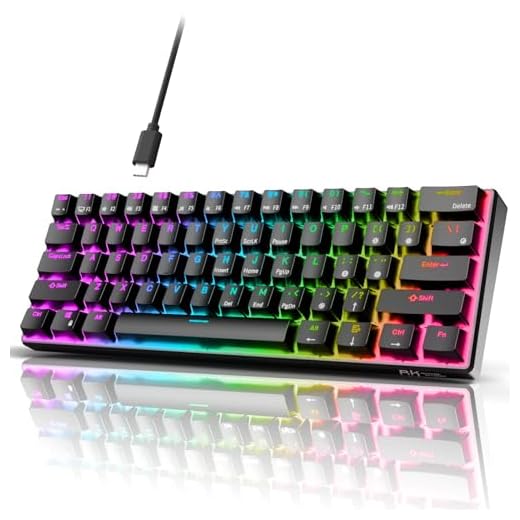 RK ROYAL KLUDGE Teclado mecânico para jogos RK61 com fio 60% programável QMK/VIA RGB retroiluminado 61 teclas, interruptor marrom ultracompacto hot swappable preto