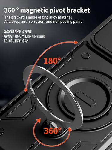 Image of YUWOO Ultimate Armor Case for Motorola G86 Power 5G | 360 Magnetic Pivot Ring Stand | Slide Camera Lens Protector | Military Grade Drop Protection | MagSafe Compatible Mount Case - Black