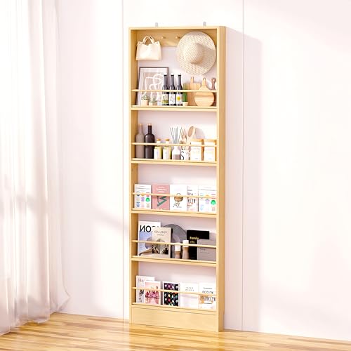 LDarqeer Wooden Kids Bookshelf Behind the Door Book Shelf with Hooks Organizer for Toys and Books Space-Saving for Bedroom Living Room Playroom Classroom