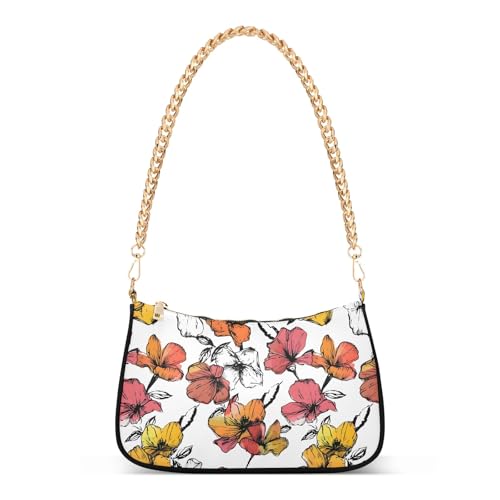 Clutch Shoulder Bags Tote Evening Purse Handbags for Women Hand Drawn Floral Hobo Bags with Zipper Closure