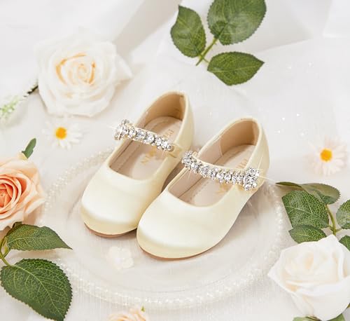 Image of PHIRAMIN Toddler Flower Girl Glitter Dress Shoes Little Girl Ballet Flats Bow Wedding Party