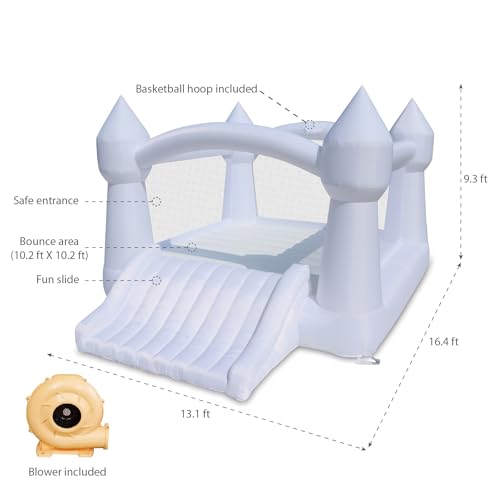 Bounceland Party Castle Daydreamer Cloud Bounce House, 16.4 ft L x 13.1 ft W x 9.3 ft H, Basketball Hoop, UL Strong Blower Included, Trendy Pastel Color, Fun Slide & Bounce Area, Castle Theme for Kids by Bounceland - Image 9