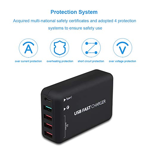 Andoer USB Quick Charge 3.0 5 portas 6A Adaptador de carregador de mesa USB Hub Multi porta USB carr