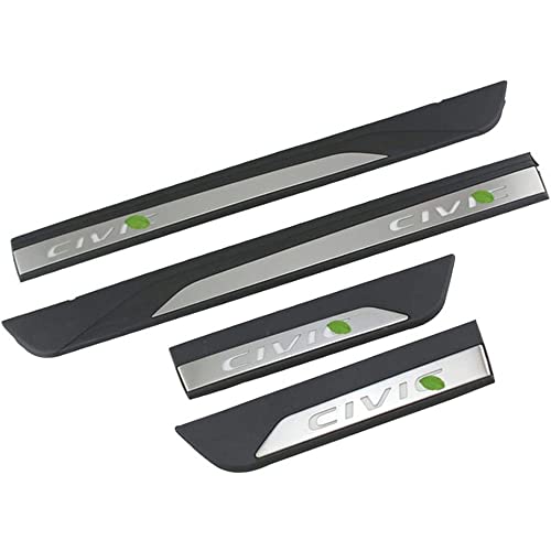 XITER Stainless Steel Door Sill Scuff Plate Guard Sills Door Entry Guard Protector Trim Autoparts Accessories 4PCS For Honda 10th Civic 2016 2017 2018 2019 2020 2021 (With LED)