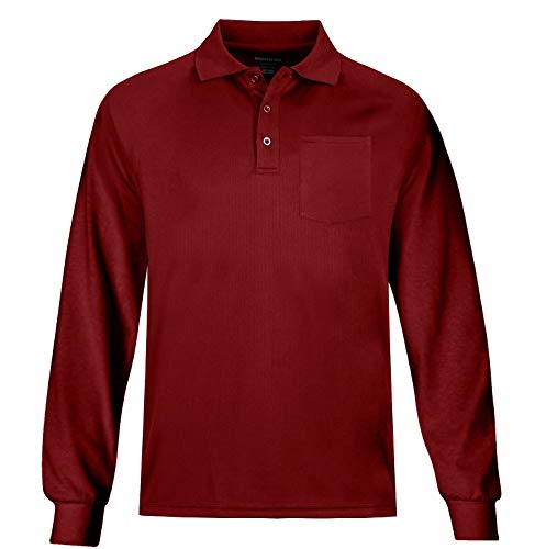 MOHEEN Men's Long Sleeve Cotton Golf Polo Shirt Quick Dry Sport Shirt Collared Athletic T-Shirt(Wine Red,6XL)