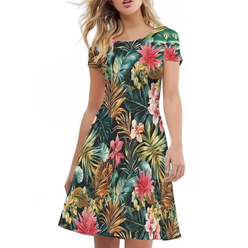 Image of AFPANQZ Womens Casual Summer Lightweight Vintage Dress Short Sleeve Midi Dress Knee-Long Luxury Formal Dress
