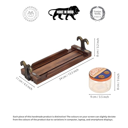 Image of AAKRITI ART CREATIONS Flavors Of Home Kit S03 Jars W /Tray | Handcrafted Dhokra Warli Art Fusion Art | Kitchen Decoration Items Stylish Tray & Jars | Airtight Kitchen Jars with Wooden