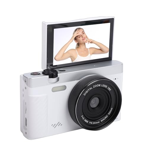 Oreilet Cámara Digital 4K para Fotografía, Cámara Vlogging 4K 75MP con Pantalla Abatible 3,0 Pulgadas y Aplicación y Función Embellecimiento, Cám sin Espejo WiFi con Zoom 18X (White)