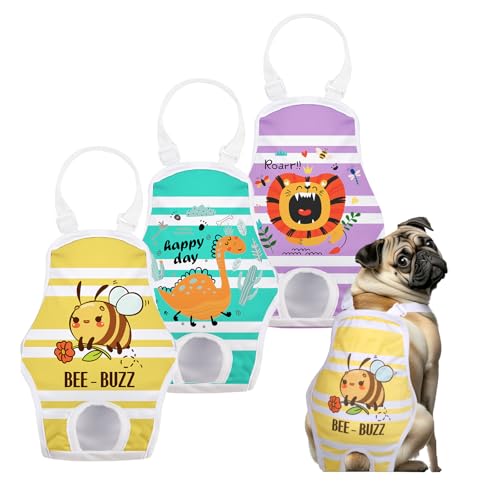Image of Jollywoods 3 Pack Washable Female Dog Diaper Onesie Sanitary Pantie with Adjustable Suspender, Reusable Fixed Diapers, Super Absorbent Leakproof for Small Medium Large Dog in Heat Cycle XS /S