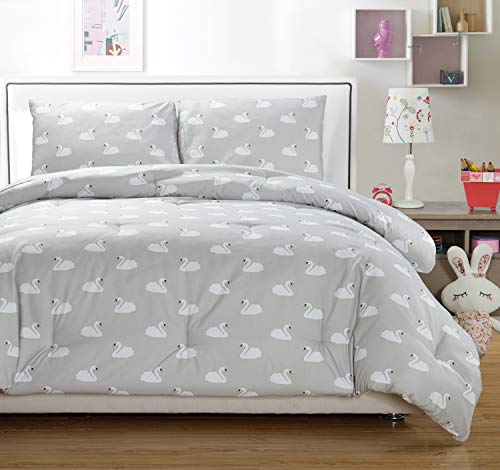 Funda nórdica individual gris Chenia Swans para crear un dormitorio infantil moderno 2