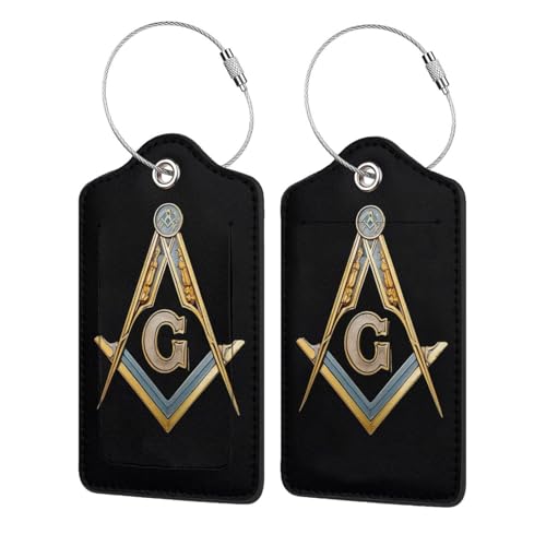 Master Masonic 2 Pack Luggage Tag for Suitcase, Luggage Tags for Suitcases,Leather Stainless Steel Loop Label Tag for Men Women Girlstravel Bag Suitcase