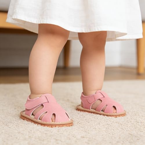 Image of SOFMUO Baby Boys Girls Squeaky Sandals Non-Slip Soft Rubber Sole Closed Toe Infant Summer Outdoor Shoes Toddler First Walkers