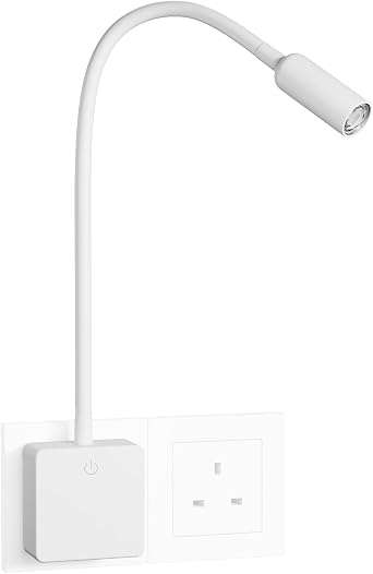 Dimmable LED Wall Reading Light, Plug in Bedside White LED Wall Light 3W for Reading, Swing Arm Flexible Gooseneck LED Wall Lamp on Outlet Socket, Neutral White 4000K with Power Plug and Touch Switch