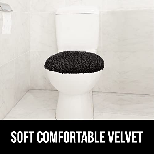Gorilla Grip Soft Chenille Bathroom Toilet Lid Cover, Machine Washable Seat Covers, 19.5X18.5, Stays In Place Rubber Backing, Fits Most Round, Elongated And Oblong Lids, Accessories Decor, Black #TOP6