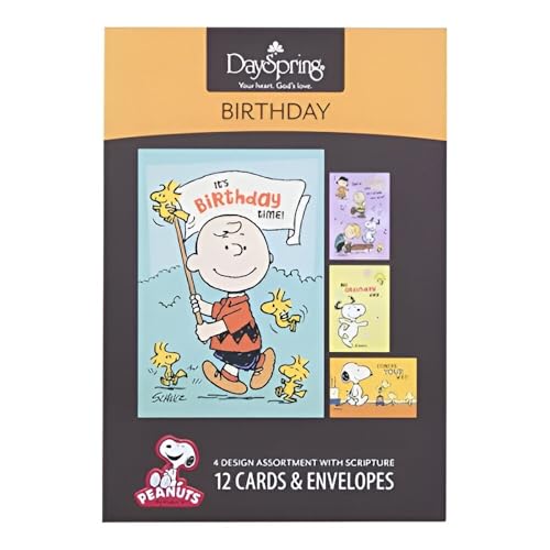 Birthday Peanuts - 4 Design Assortment with Scripture - 12 Birthday Boxed Cards & Envelopes