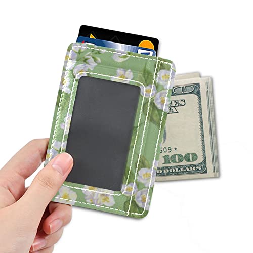 susiyo Jasmine Flowers on Green Slim Minimalist Wallet Front Pocket Wallets PU Leather Rfid Blocking Card Wallets for Men Women4