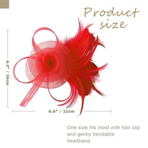 Image of DRESHOW Fascinators Hats for Women Tea Party Fascinator Hats Vintage 50s Headwear Cocktail Wedding Church Derby Hat