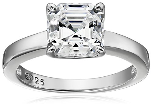Amazon Collection Platinum-Plated Sterling Silver Infinite Elements Cubic Zirconia Asscher-Cut Solitaire Ring (2 cttw), Size 5