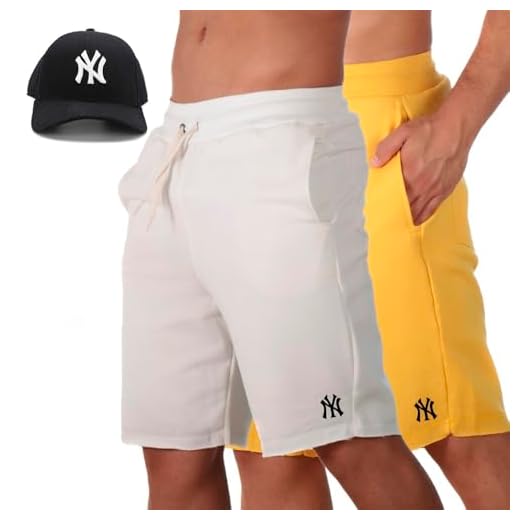 Kit 2 Short Praia Bermuda Masculina Moletom Treino Cordao Ajustavel Bolsos Com Bone Aba Pre Curvada Tamanho:G;Cor:Amarelo;Gênero:Masculino;Departamento BS:Esporte