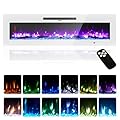 Amerlife 60" Electric Fireplace Wall Mounted, Recessed and Freestanding, Fireplace Heater W/12 Flame Color and Brightness, Touch Screen & Remote Control, Log Set & Crystal Included, White