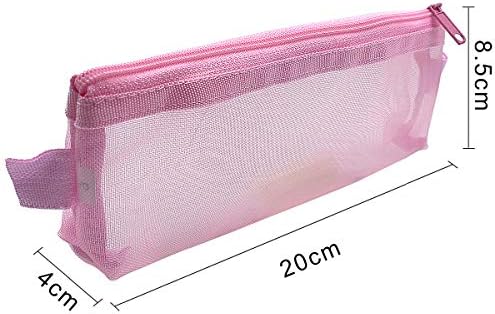 Derbway 6pcs Pen Bag Set, 3 Color Mesh Zipper Pencil Case Stationery Storage Cosmetic Pouch Bag for Makeup, Travel, School and Office