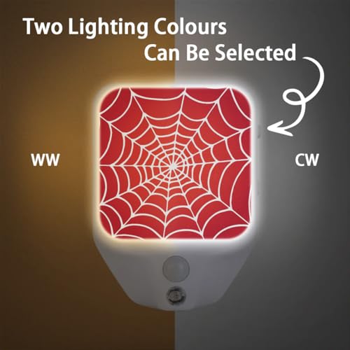 Image of Plug-in Led Night Light with Auto Dusk to Dawn Sensor for Room Decor, Red Spider Web Adjustable Brightness Warm White Lights for Hallway,Bedroom, s Room, Kitchen, Stairway