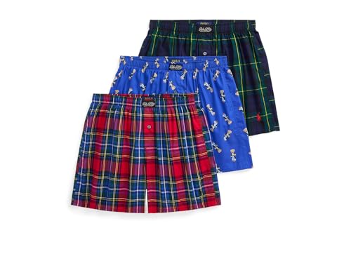 Image of POLO RALPH LAUREN mens 3-pack Classic Fit Boxer Briefs, Cruise Navy/Campbell Plaid/Moss Agate, L