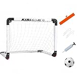 KiBiGOAL Toddler Football Goal Set, Toddlers Ball 13cm + Mini Portable Foldable Goal 23.62in x 17.72in White Set, Toddler Goal for Indoor + Outdoor + Garden, Small Football Toy Gift for Toddlers
