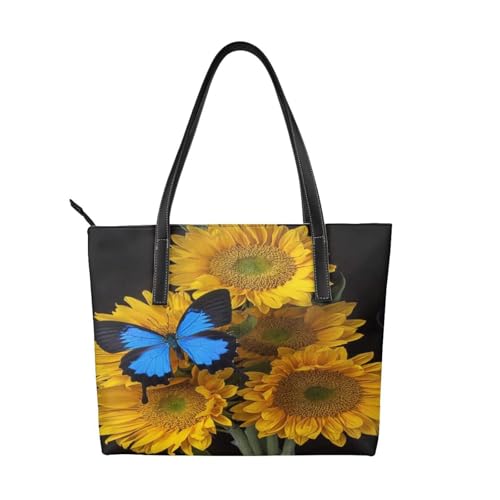 Sac fourre-tout imperméable en PU haut de gamme orné de tournesols éclatants pour femme