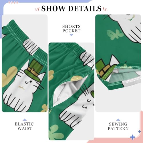 Cat Shamrocks Boys Long Pants Soft Trousers Elastic Waist Kids Lounge Bottoms with Pockets S-XL4