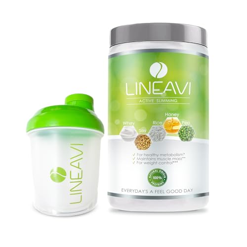LINEAVI Aktivkost Diät Shake Neutral + Shaker, 500g, Abnehm Shake mit angenehmen Geschmack, Mahlzeitenersatz aus Soja-, Erbsen-, Reis- und Molken Eiweiß, laktose- und glutenfrei