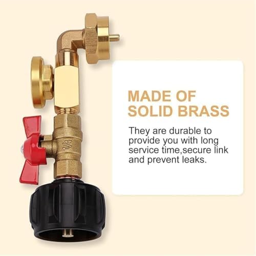 Universal Propane Tank Gauge Level Indicator, Brass Propane Refill Adapter with Control Valve & Pressure Meter for RV Camper, BBQ Gas Grill, Cylinder, Heater, Gold Finish — view 6