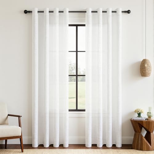 Miniatura 2 de Mrtrees Cortinas Blancas Dormitorio Juvenil 2 Piezas Cortinas Translucidas Efecto Lino 140x200 Cm, Cortina Visillos Salon Con Ojales Para Ventana Comedor Habitacion Matrimonio