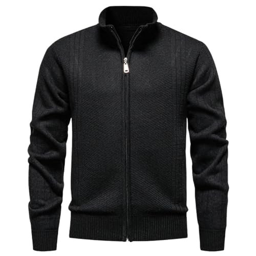 Pull en tricot pour homme anti-froid à col montant et doublure en peluche douce