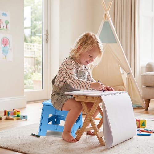 Image of Dyforce Folding Step Stool 9 inch, Kids Step Stool, Heavy Duty Step Stools for Adults, Compact Foot Stools, Light-Weight Toddler Step Stools for Kitchen, Bathroom, Holds Up to 300 lbs (Blue)