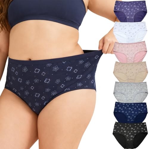 Image of Women's Plus Size Cotton Underwear Panties Mid Waisted Briefs 7-Pack XL-6XL Point Print Ladies Panties
